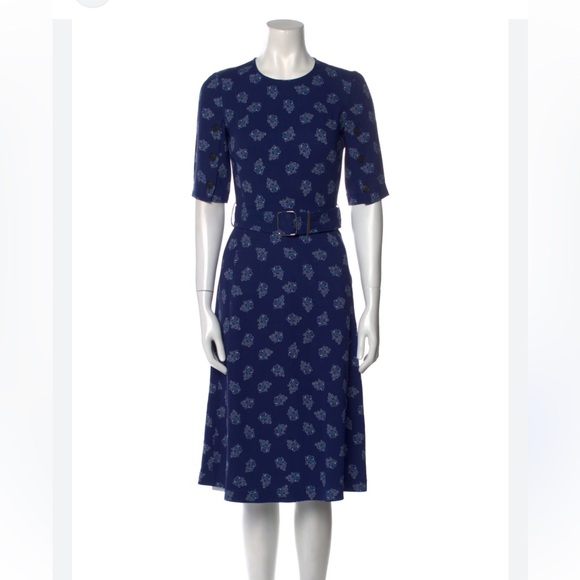 Altuzarra Blue Floral Belted Midi DressSz 8 Fr 40